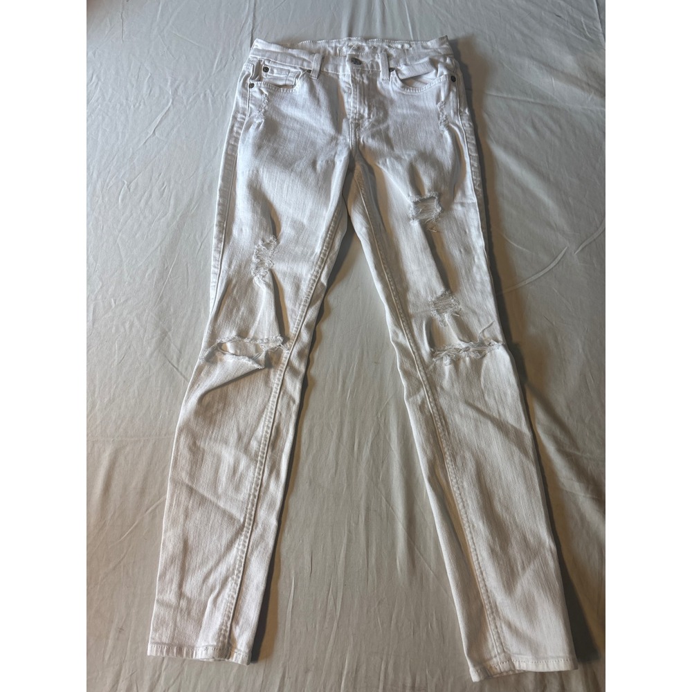 7 For‎ All Mankind Skinny Jeans Women 26 White  Distressed Low Rise Denim
